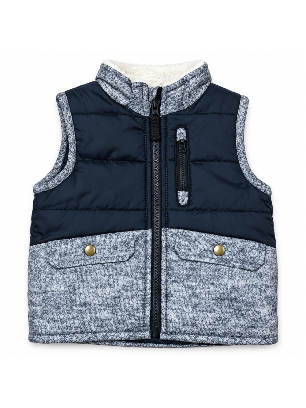 NWOT Little Lad Gray & Navy Zip Up Faux Fur Puffer Vest Toddler Size 18M